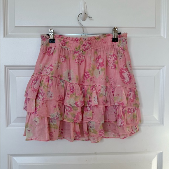 LoveShackFancy Ruffled Mini Skirt Pink Floral Medium - Picture 4 of 6
